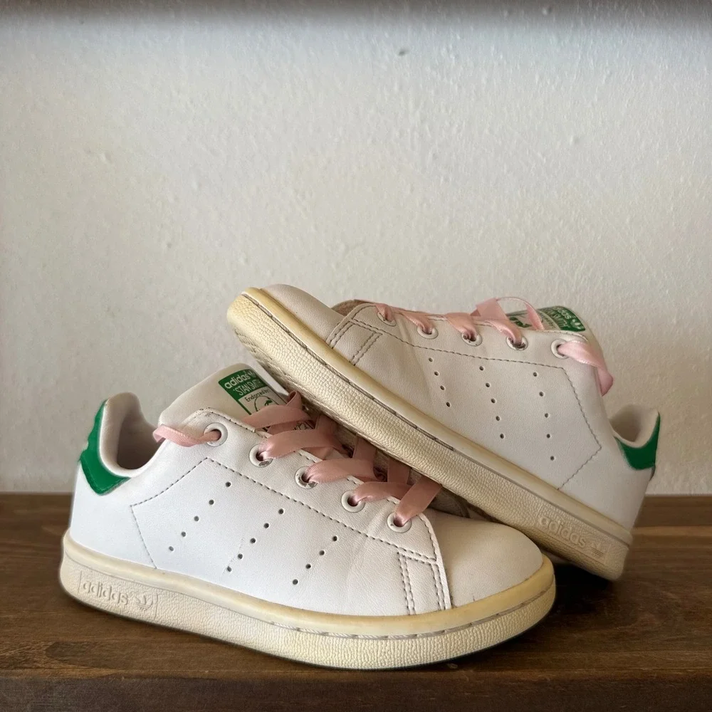 Adidas Stan Smith White Green Pink Kids Sneakers Size 11K FX7524